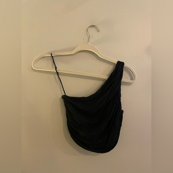 Free People One Shoulder Crop Top with Ruishing - Picture 4 of 4